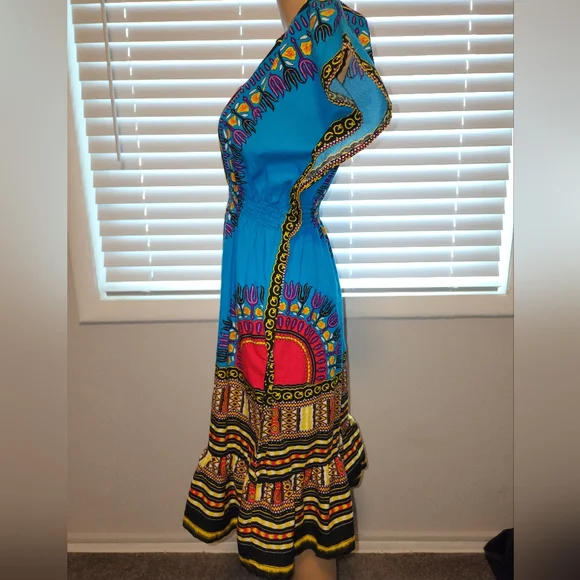 Handmade African print dress .... Multi colored .... Elastic waist - Picture 5 of 5